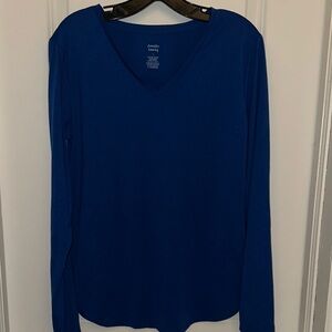 Jennifer Lauren V-Neck Long Sleeve Top — Deep Blue